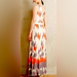 Anthropologie Maeve Maxi Dress SMALL. Spring/Summer. Orange Gray Cream